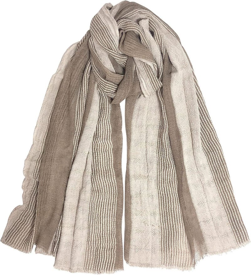 GERINLY Cotton-Linen Scarves Mens Stripe Crinkle Long Scarf Fashion Wrap Shawl for Travel - Image 2